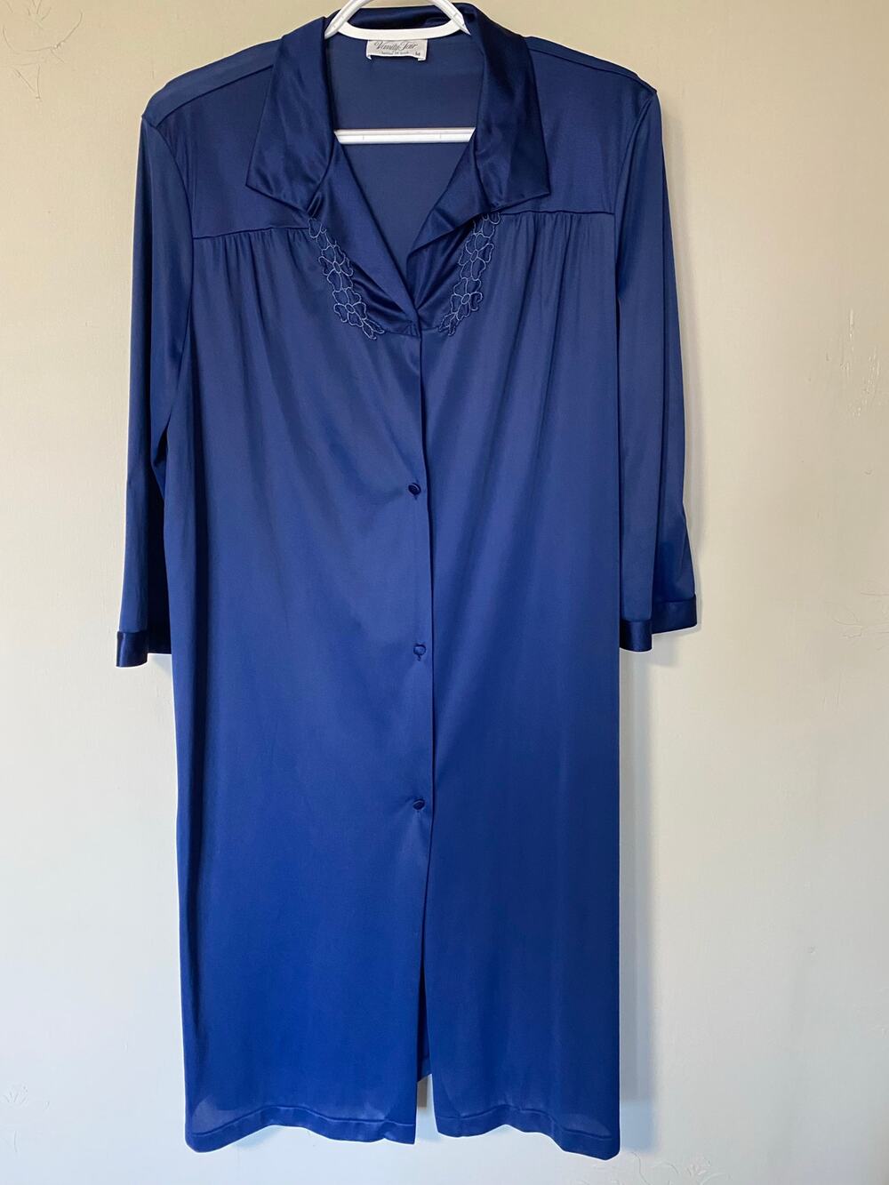 Vintage Vanity Fair Navy Silky Robe Housecoat Nightgown Made in USA Medium